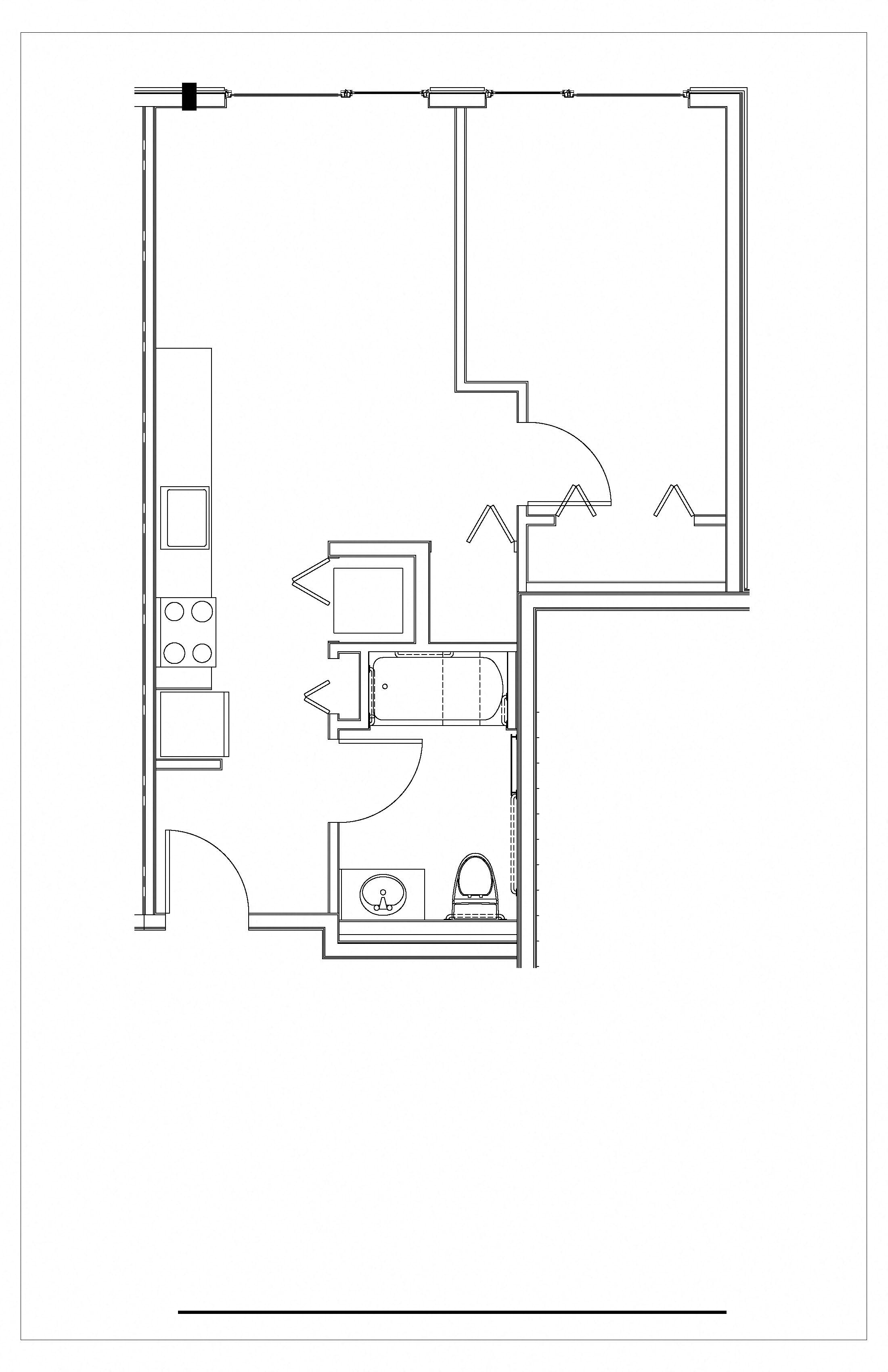 Floor plan for 1 bed, 1 bath, 560 sqft